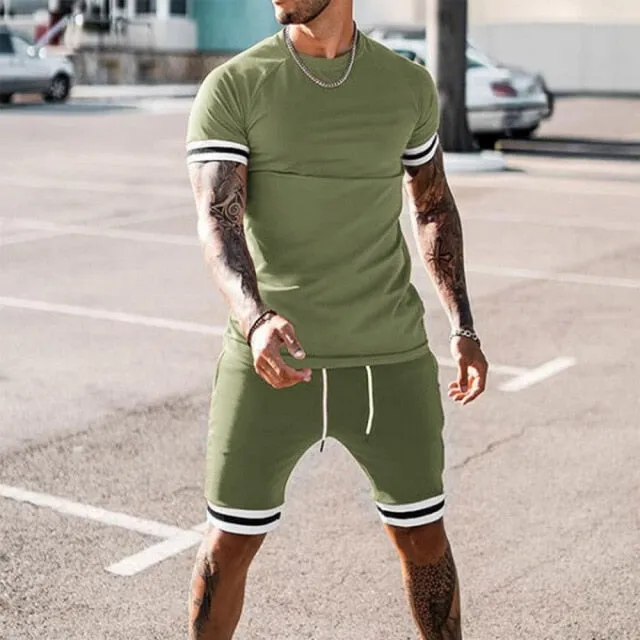 Summer New Men Casual Shorts Sets Short Sleeve T Shirt  Shorts Solid Male Tracksuit Set Men's Brand Clothing 2 Pieces Sets