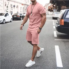 Summer New Men Casual Shorts Sets Short Sleeve T Shirt  Shorts Solid Male Tracksuit Set Men's Brand Clothing 2 Pieces Sets