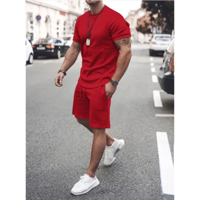 Summer New Men Casual Shorts Sets Short Sleeve T Shirt  Shorts Solid Male Tracksuit Set Men's Brand Clothing 2 Pieces Sets