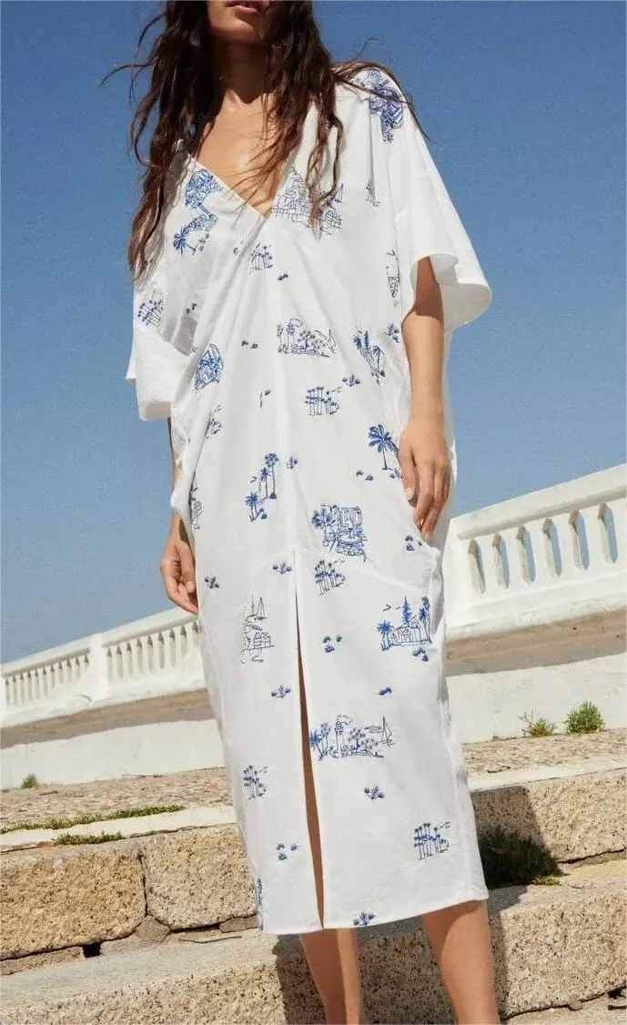 Summer Women Clothing Embroidered Long Shirt Dress