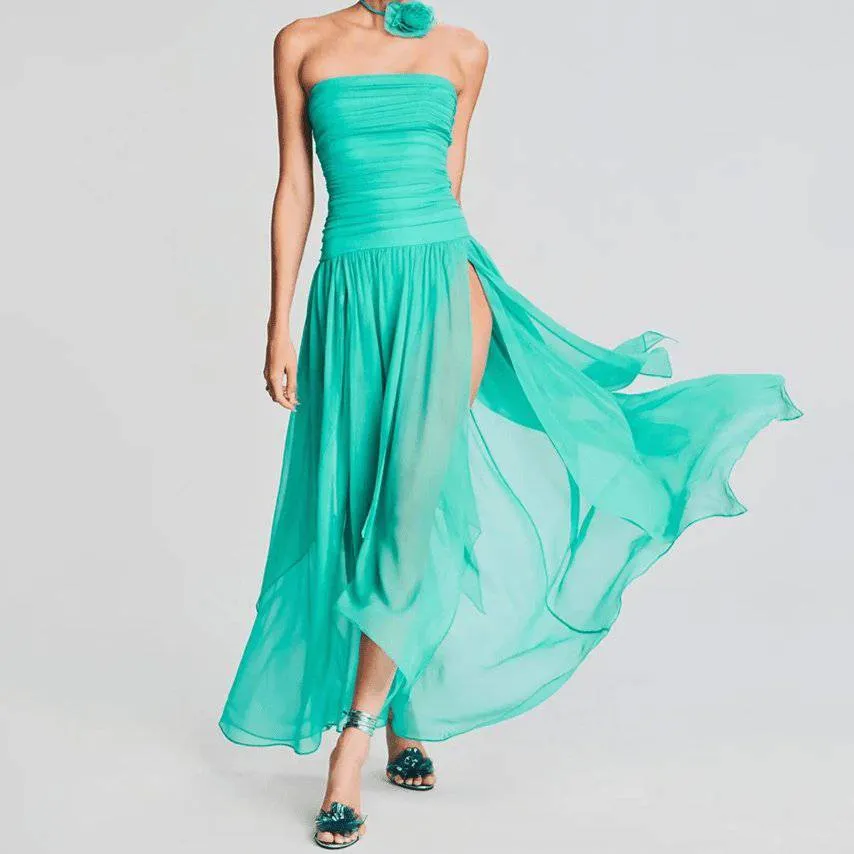 Susie Strapless Pleated Open Back Maxi Dress