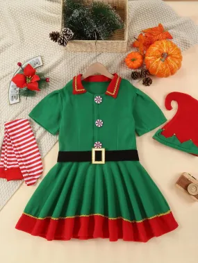 Sweet Girls Lovely Elf Outfit For Christmas As Gifts For Birthday Party