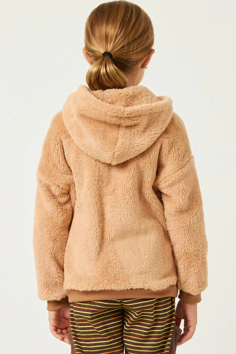 Teddi Fuzzy Tan Pullover Hooded Sweatshirt Jacket with Pockets S-XL