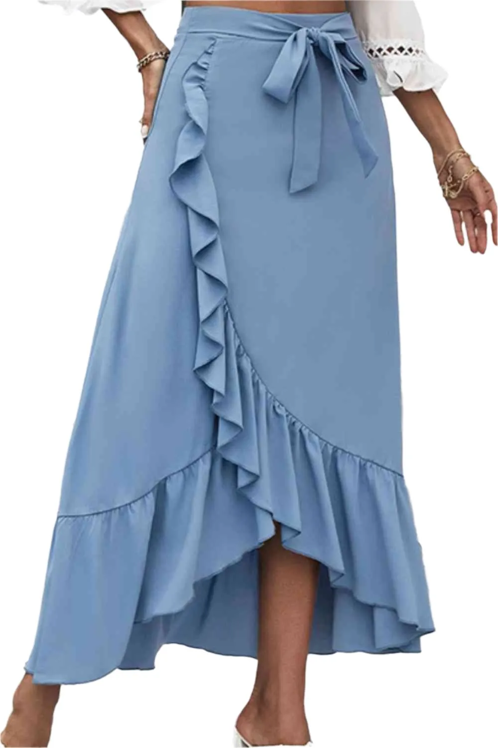 TEEK - Blue Ruffle Trim Tied Skirt