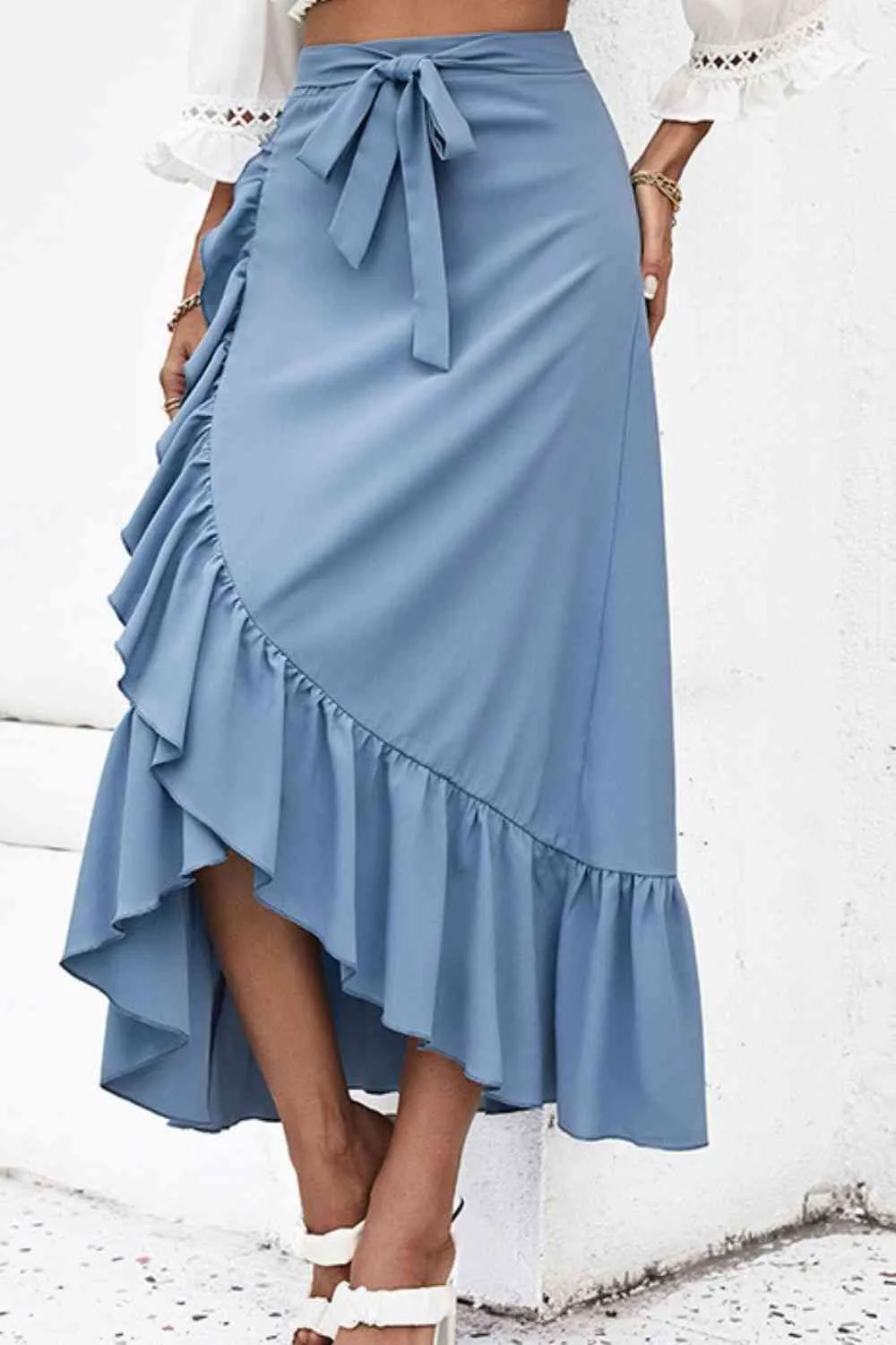 TEEK - Blue Ruffle Trim Tied Skirt