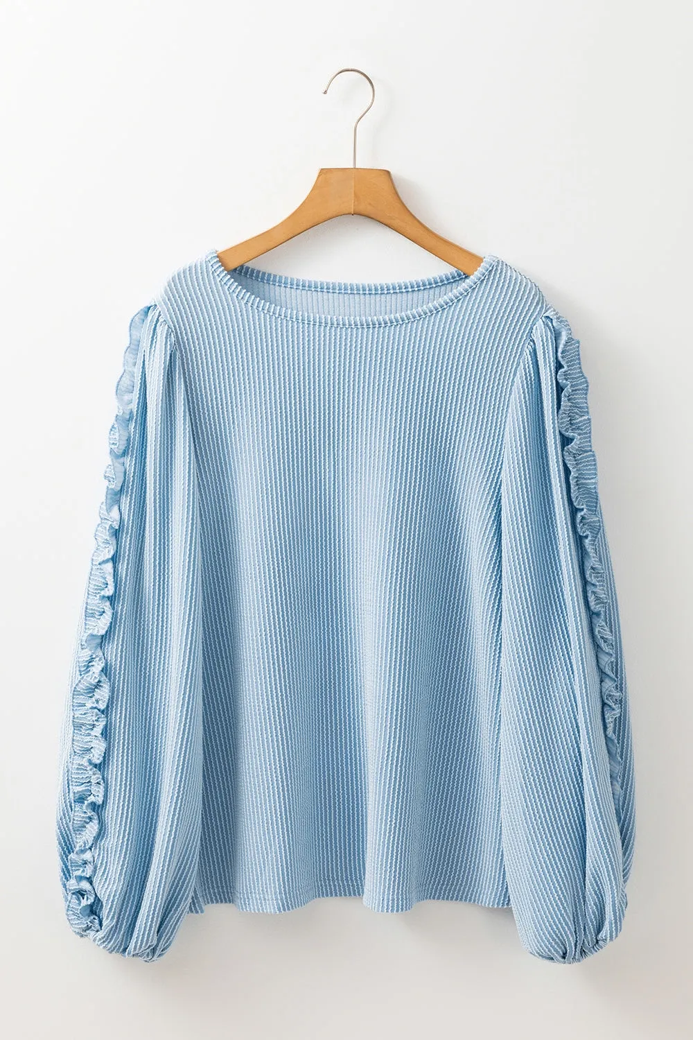 TEEK - Pastel Blue Frill Texture Long Sleeve Sweatshirt