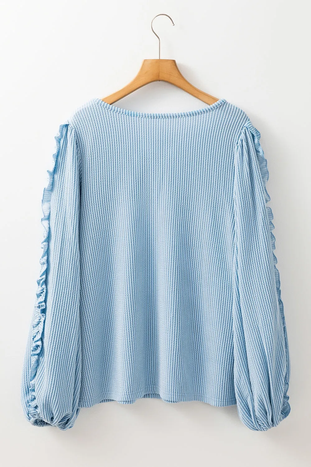 TEEK - Pastel Blue Frill Texture Long Sleeve Sweatshirt