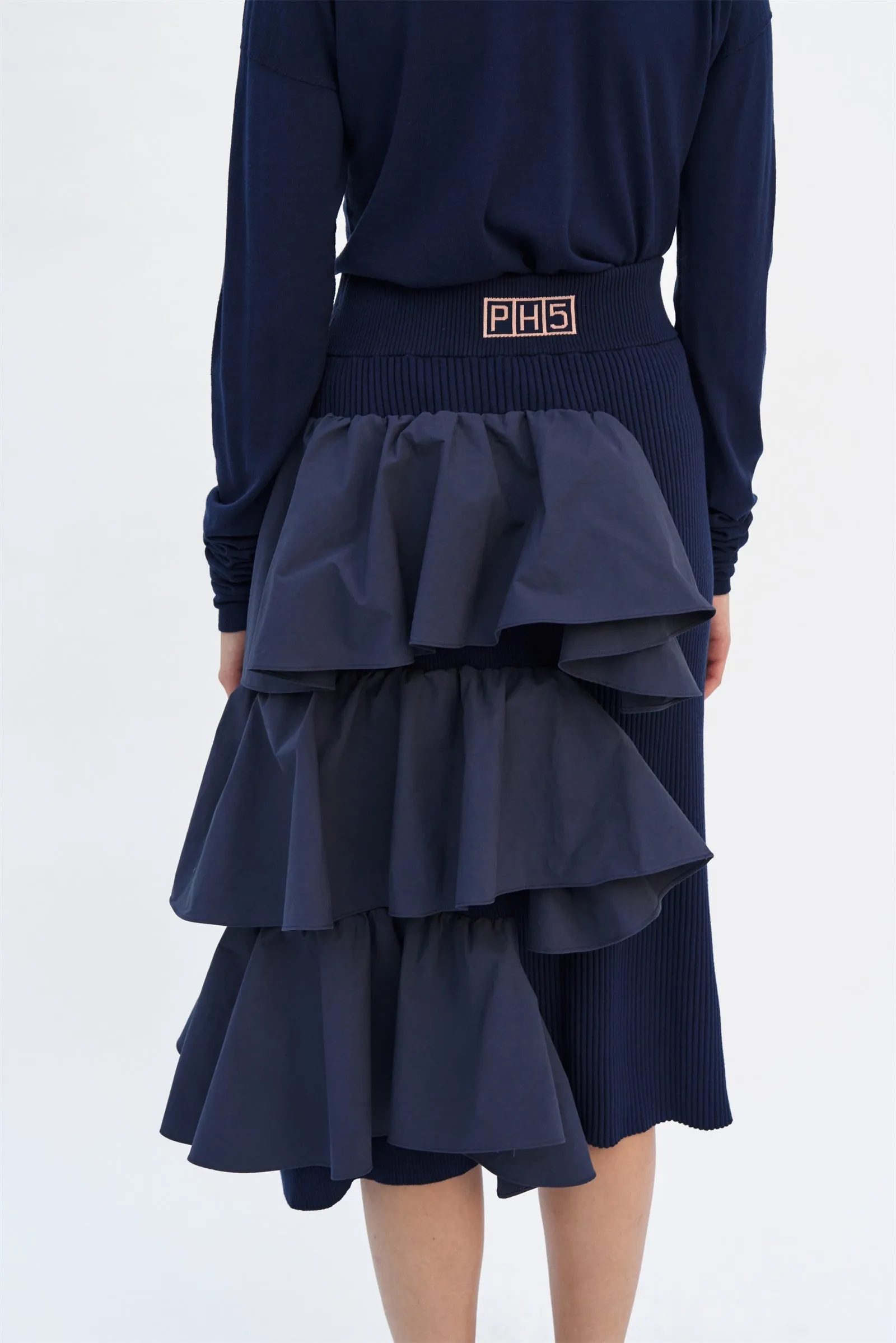 TETRA KNIT WOVEN MIDI VOLUME SKIRT