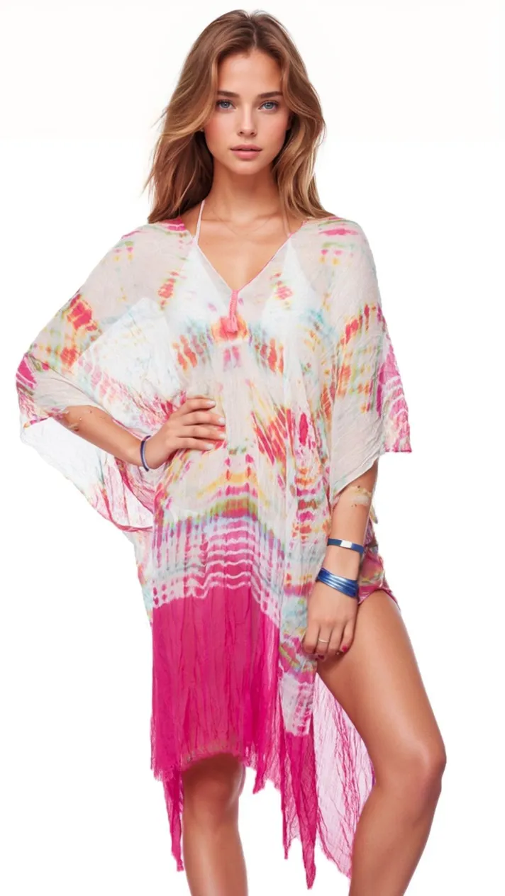 Tie Dye Splash Kaftan Maxi Dress in Tropical