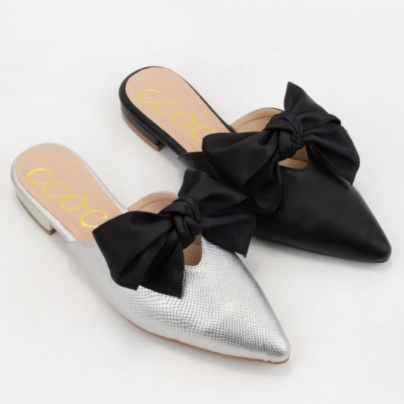 Tied up in Style Bow Pointed Toe Slip On Mules