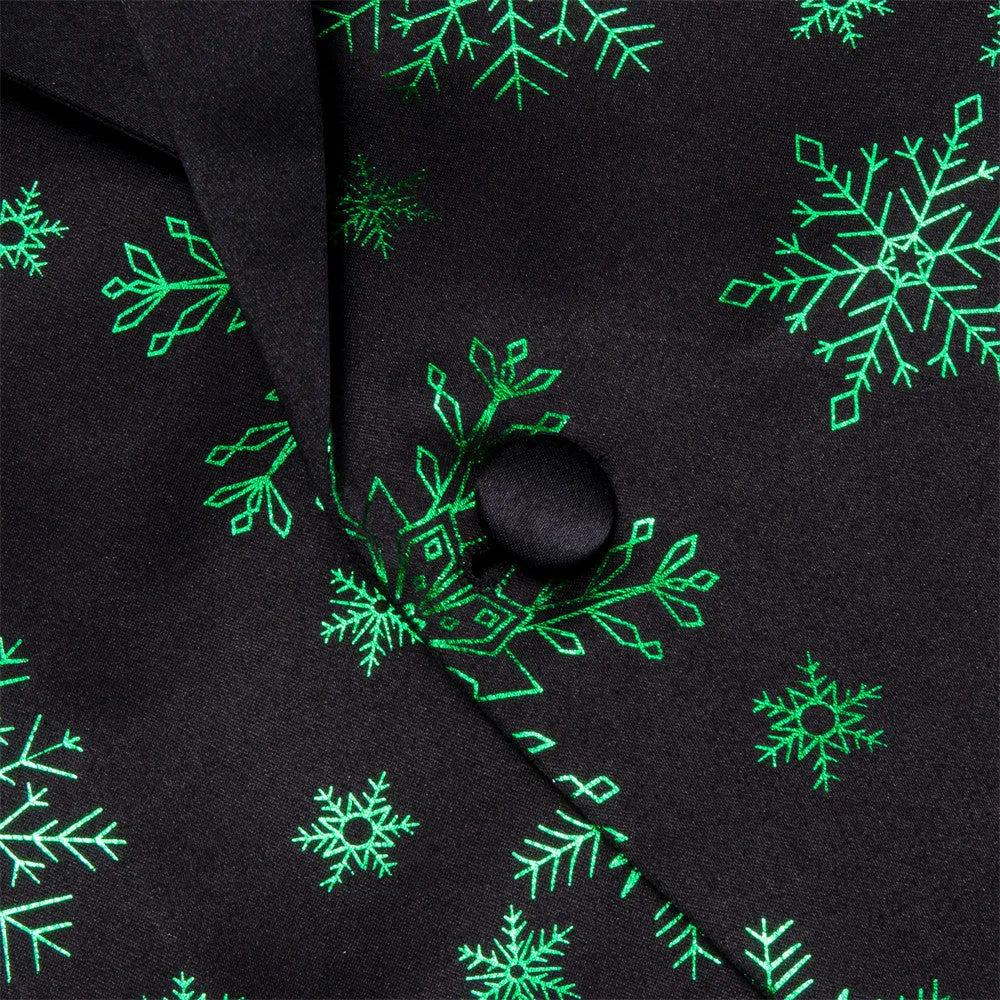 Ties2you Mens Silk Suit Jacket Black Green Snow Christmas Festival Suit