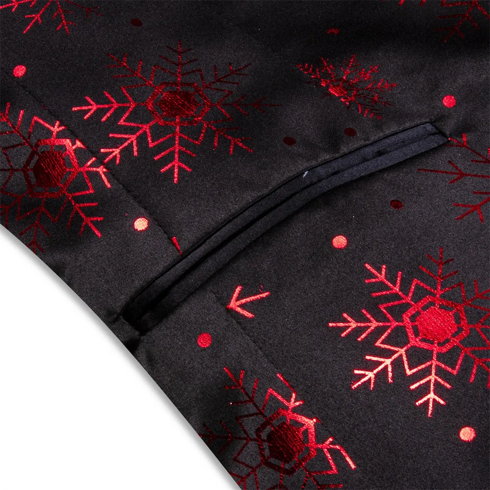 Ties2you Mens Silk Suit Jacket Black Red Snow Christmas Festival Suit