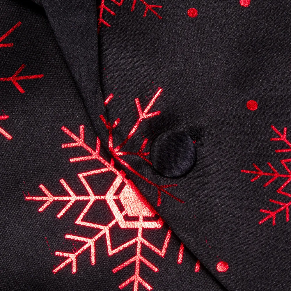 Ties2you Mens Silk Suit Jacket Black Red Snow Christmas Festival Suit