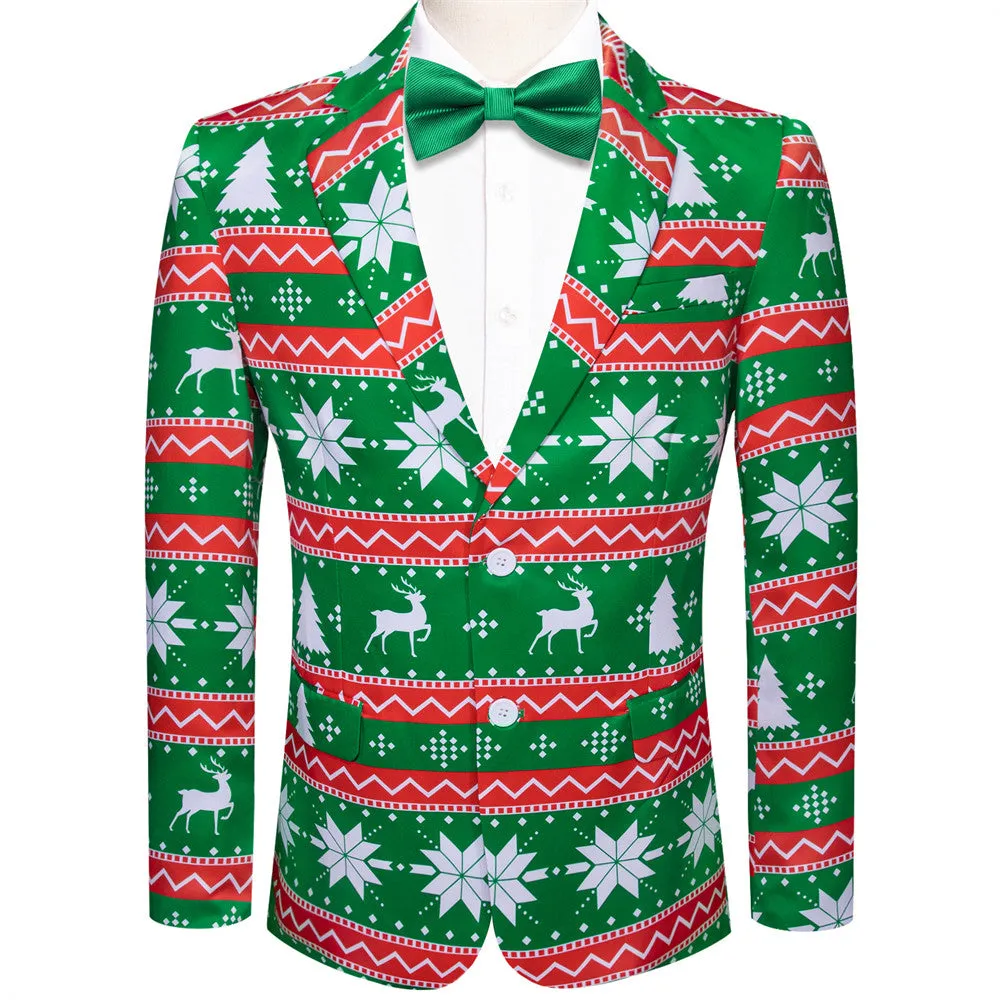 Ties2you Mens Silk Suit Jacket Green Red Striped Christmas Festival Suit