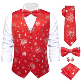 Ties2you Men's Vest Red Christmas Elements Silk Vest Necktie Bow Tie Handkerchief Cufflinks Set