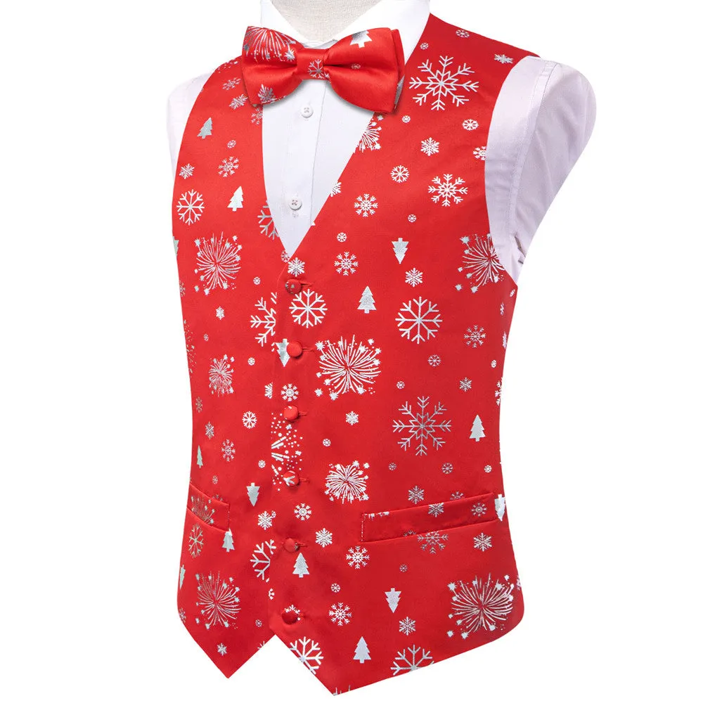 Ties2you Men's Vest Red Christmas Elements Silk Vest Necktie Bow Tie Handkerchief Cufflinks Set