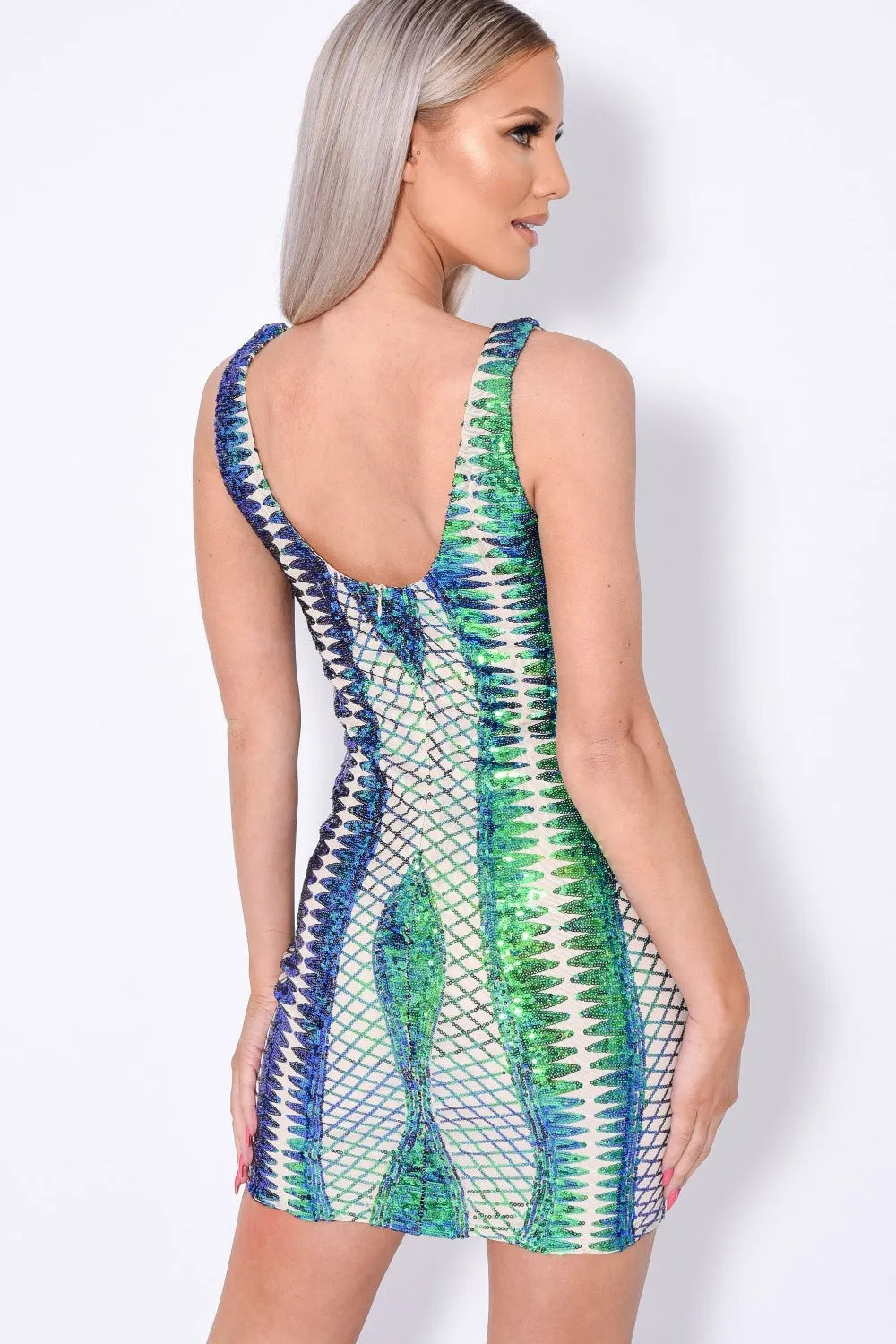 Till Midnight Green Cut Out Sequin Bandage Cage Bodycon Dress