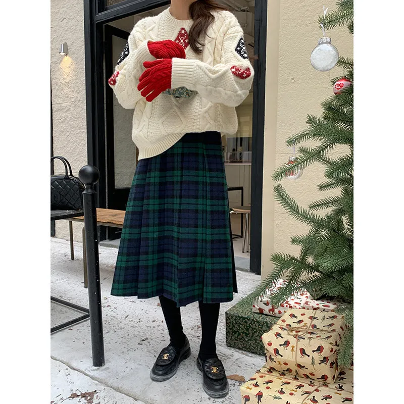 Toleet 2000s fashion Christmas outfits Plaid Pleated Skirt Women's Winter New High Waist A- line Skirt