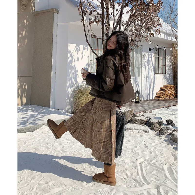 Toleet 2000s fashion Christmas outfits Plaid Pleated Skirt Women's Winter New High Waist A- line Skirt