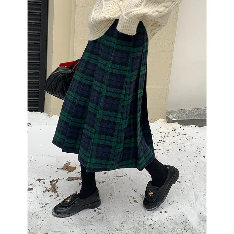 Toleet 2000s fashion Christmas outfits Plaid Pleated Skirt Women's Winter New High Waist A- line Skirt