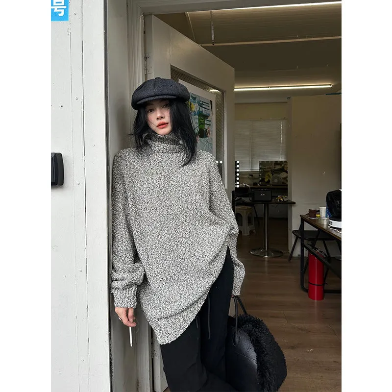 Toleet midi skirt outfit fall Christmas Thanksgiving outfits Winter Lazy Loose Simple Retro All-Match Turtleneck Thick Warm Sweater