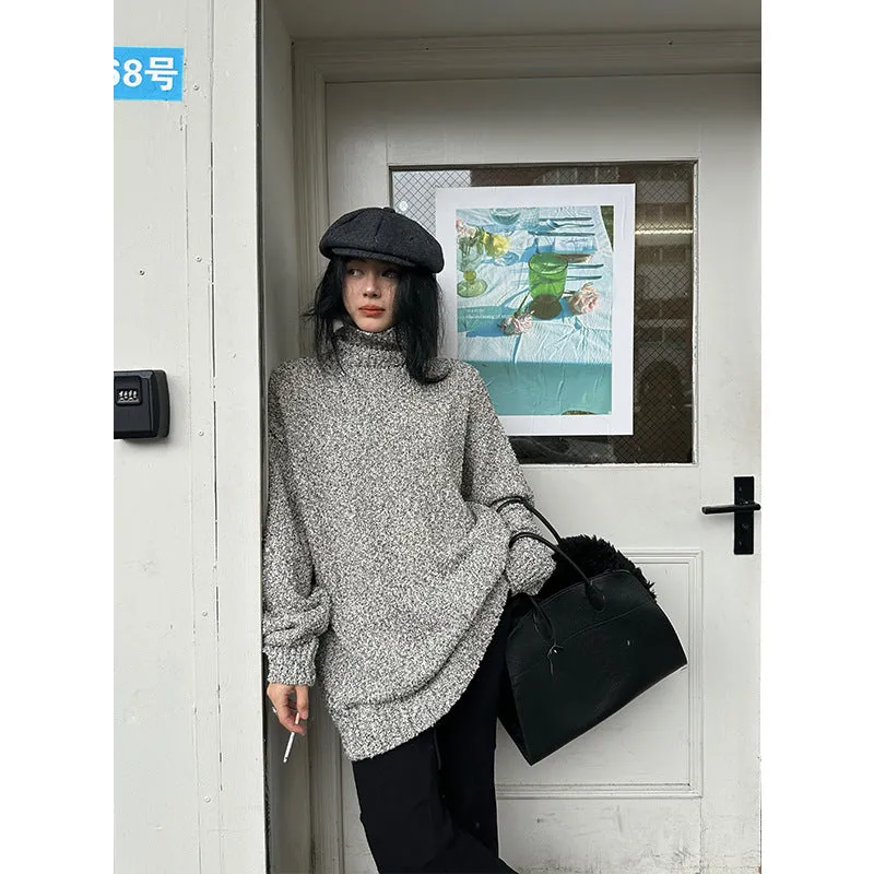 Toleet midi skirt outfit fall Christmas Thanksgiving outfits Winter Lazy Loose Simple Retro All-Match Turtleneck Thick Warm Sweater