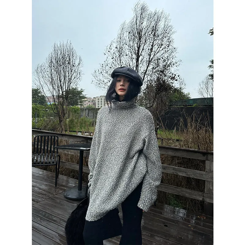 Toleet midi skirt outfit fall Christmas Thanksgiving outfits Winter Lazy Loose Simple Retro All-Match Turtleneck Thick Warm Sweater