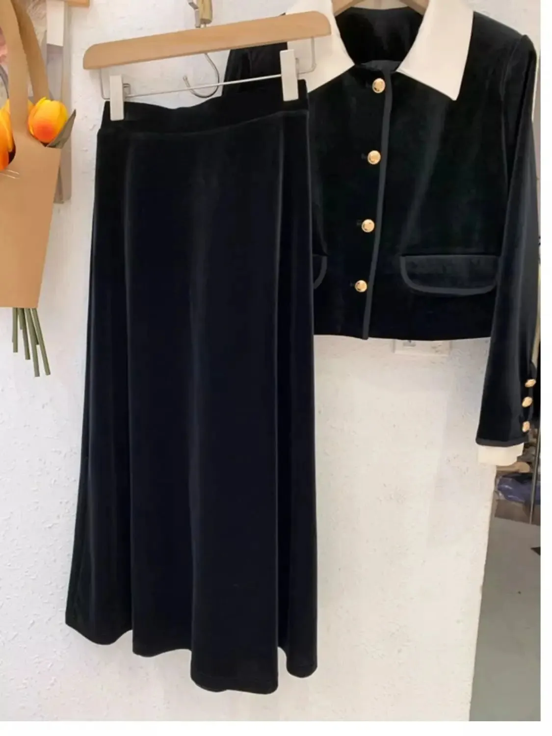 Toleet-Winter Outfits Christmas Black Friday Spring Two Piece Skirt Suit Long Sleeve Jacket With High Waist A Line Skirt  Dress Split Bodycon Midi Skirt Dress Set