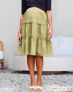 Tracy Maternity Tiered Midi Skirt in Chartreuse