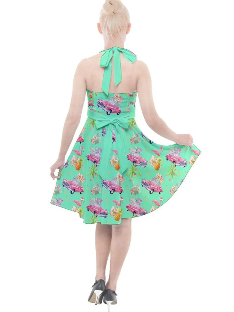 Tropical Christmas Halter Party Swing Dress