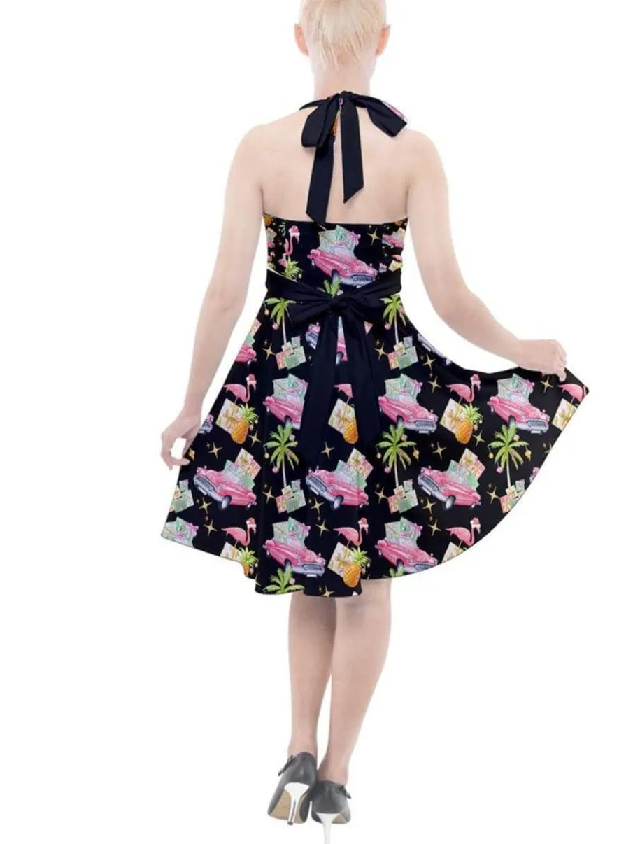 Tropical Christmas Halter Party Swing Dress