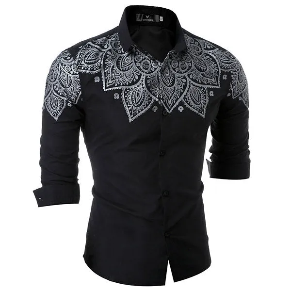 Turn Down Color Designer Dress Shirt for Men Formal Casual Slim Fit Printing Long Sleeve