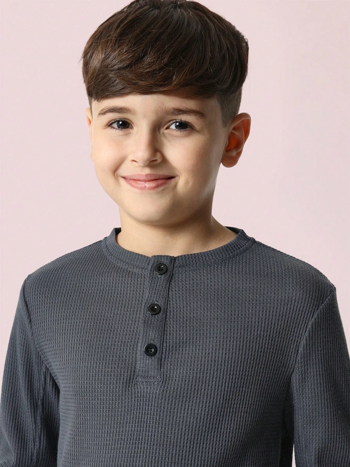 Tween Boys Regular Fit Textured Long Sleeve Henley Tee