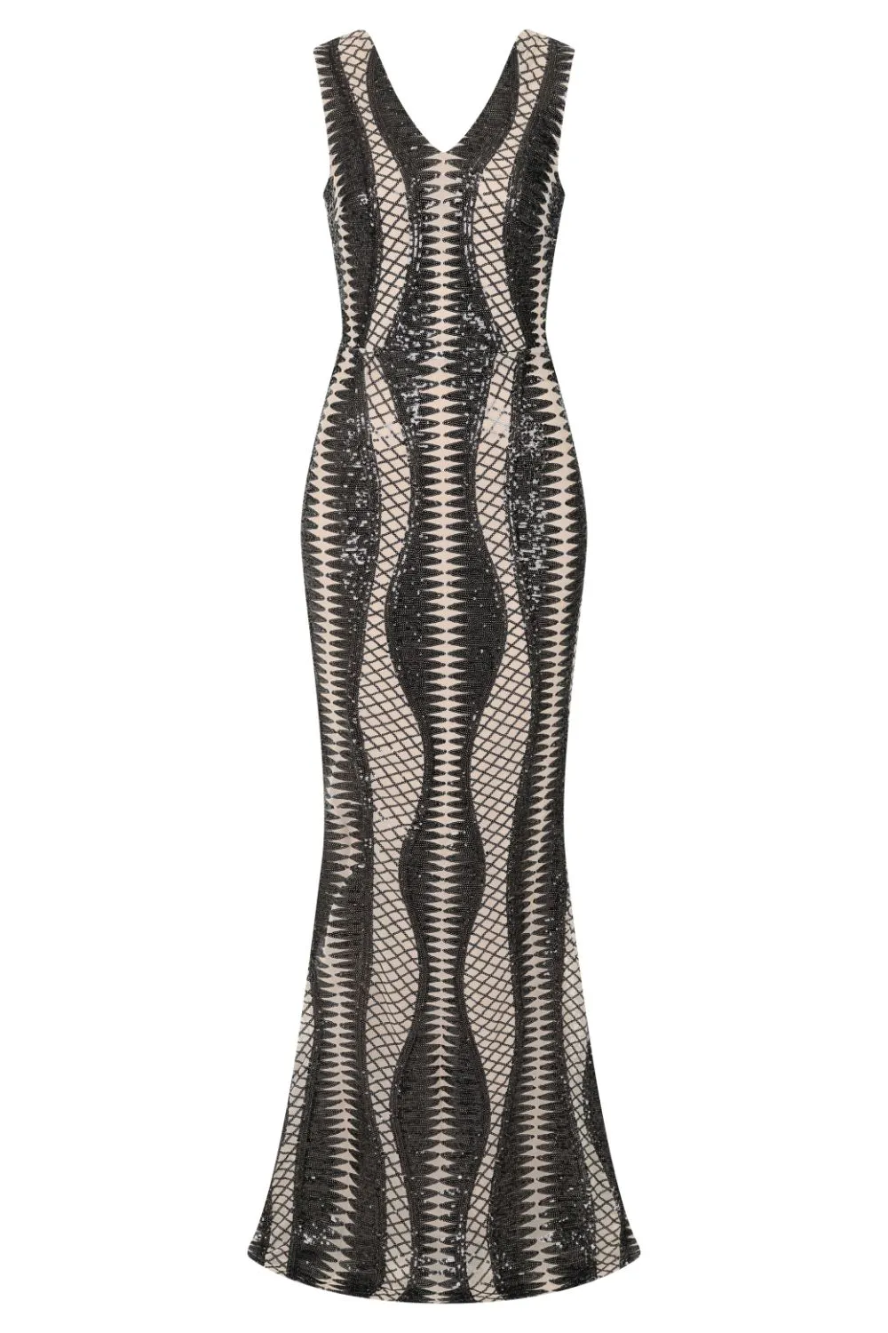 Twilight Black Nude Sequin Bandage Cage Bodycon Maxi Mermaid Dress