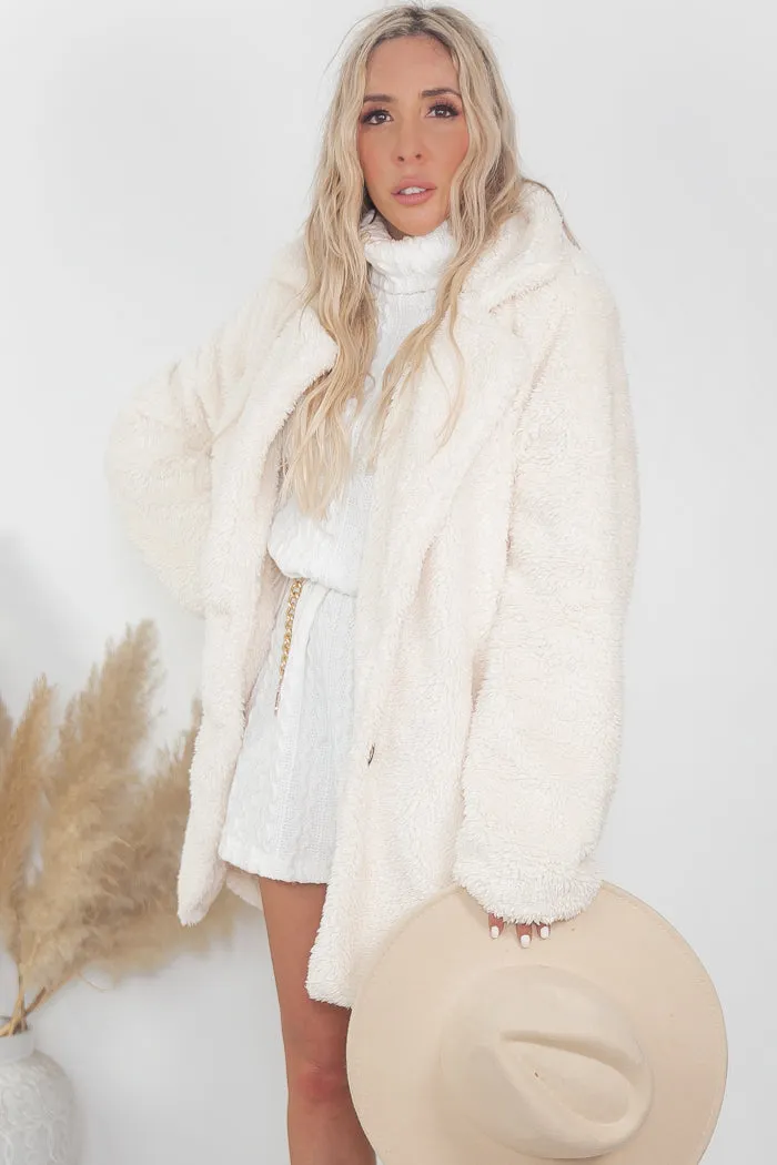 Ultra-Soft Teddy Fur Coat - Off White