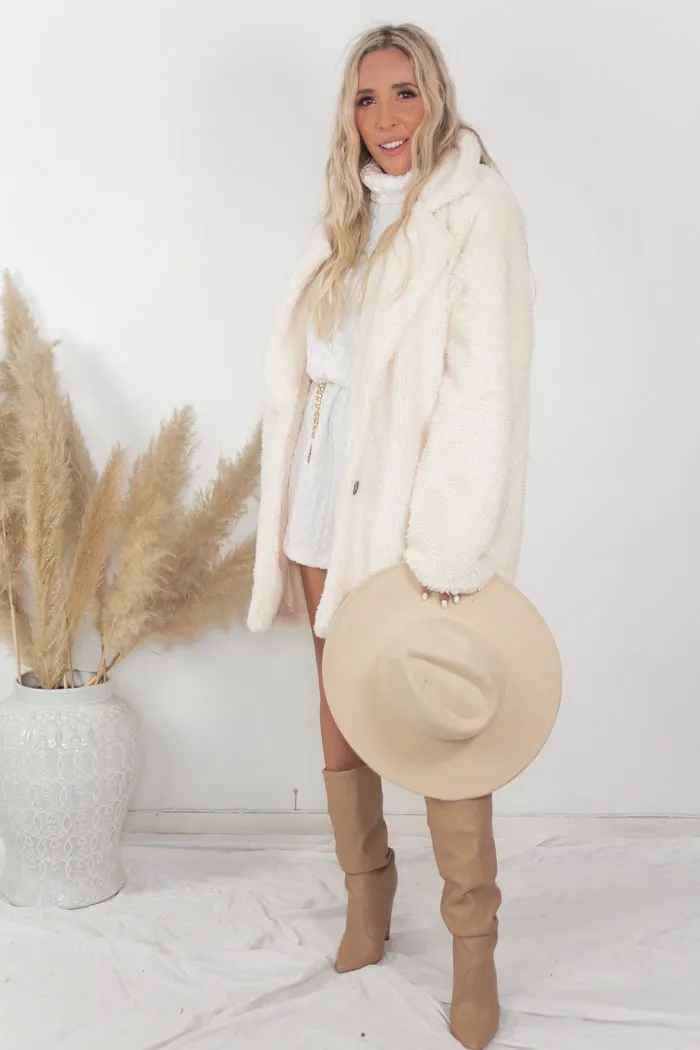 Ultra-Soft Teddy Fur Coat - Off White