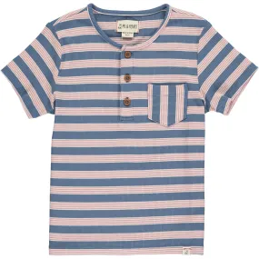 Unisex Dodger Striped Henley T-Shirt | Blue/Pink Stripe | Me and Henry