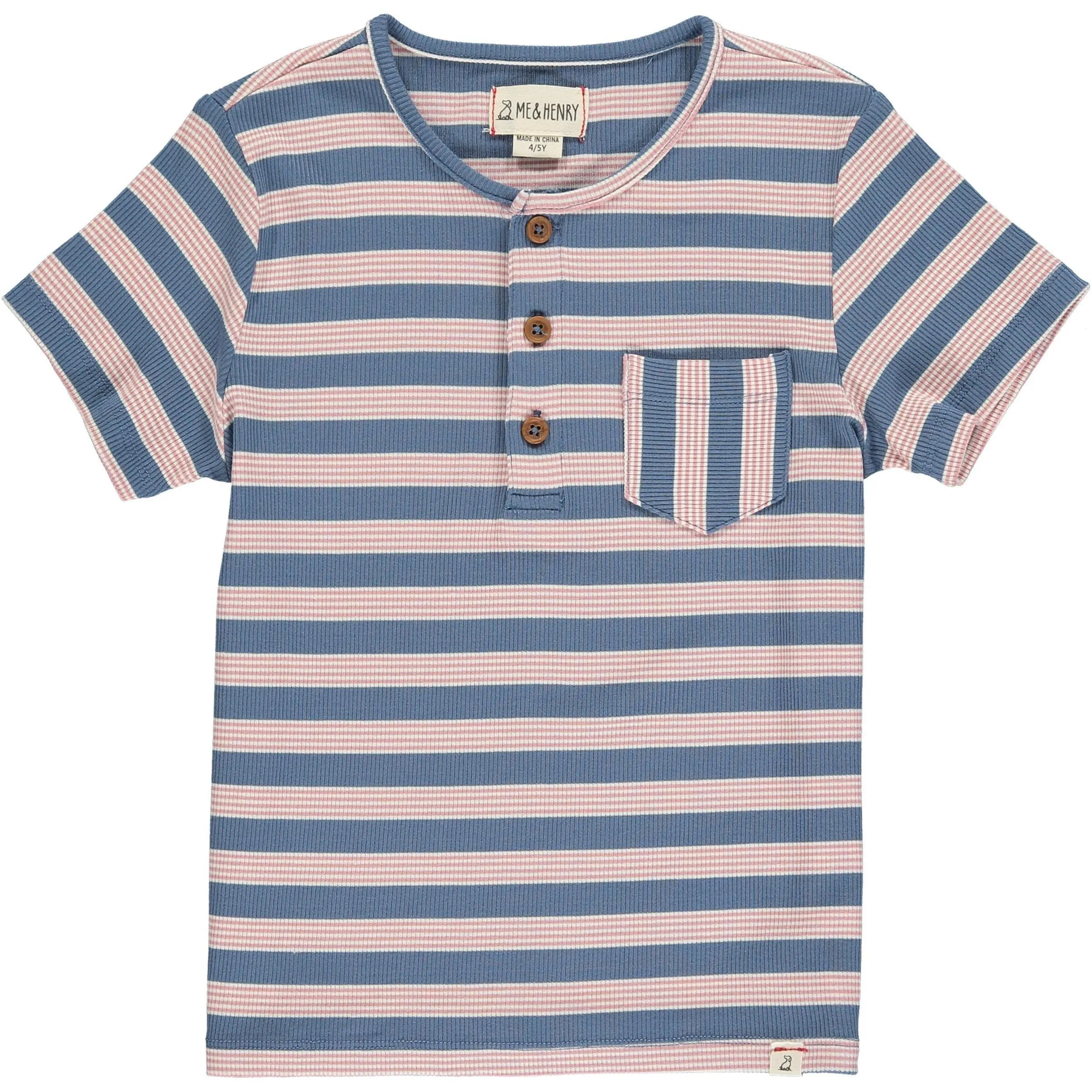 Unisex Dodger Striped Henley T-Shirt | Blue/Pink Stripe | Me and Henry