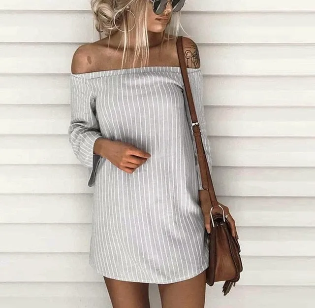 VenusFox Striped Off Shoulder Shirt Dress