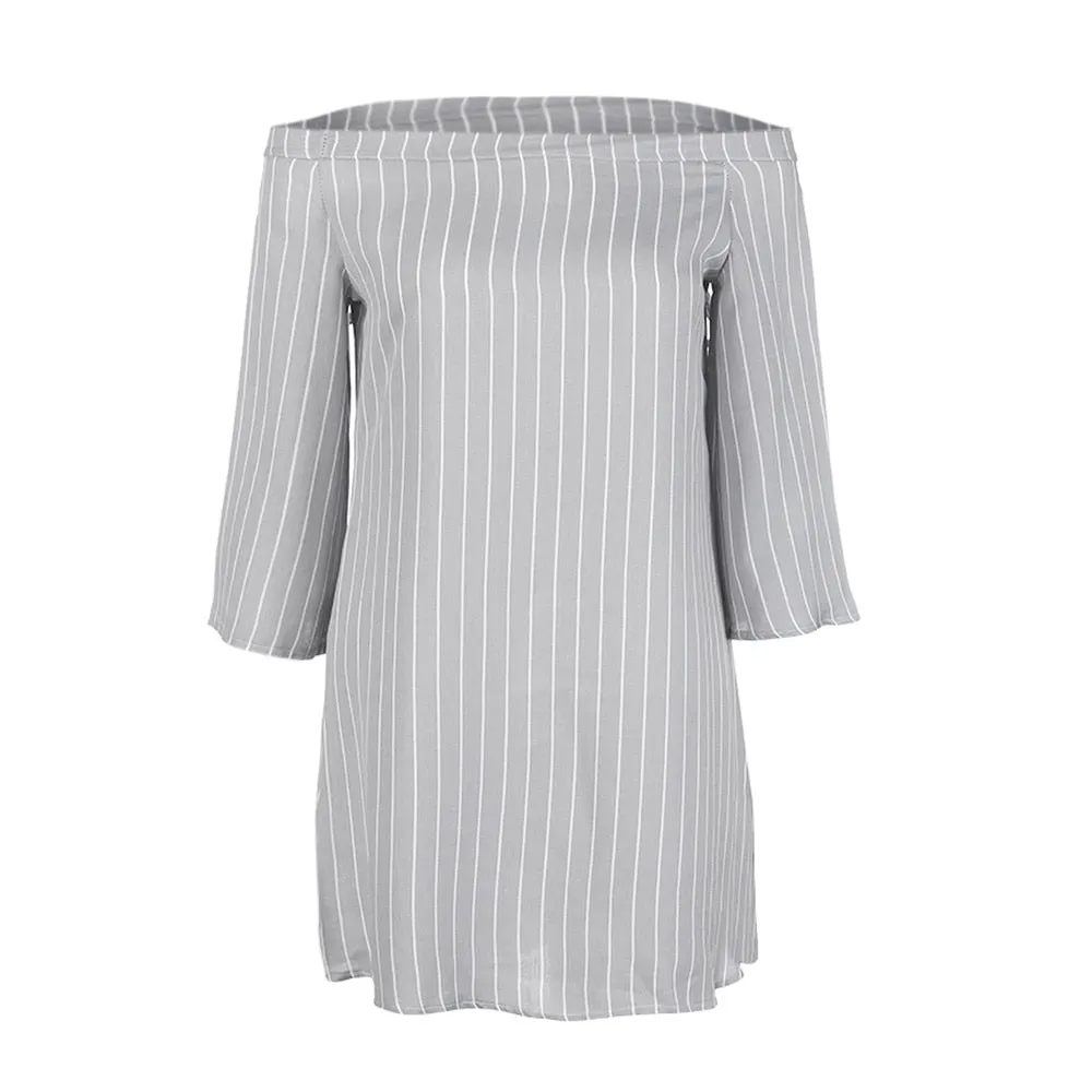 VenusFox Striped Off Shoulder Shirt Dress