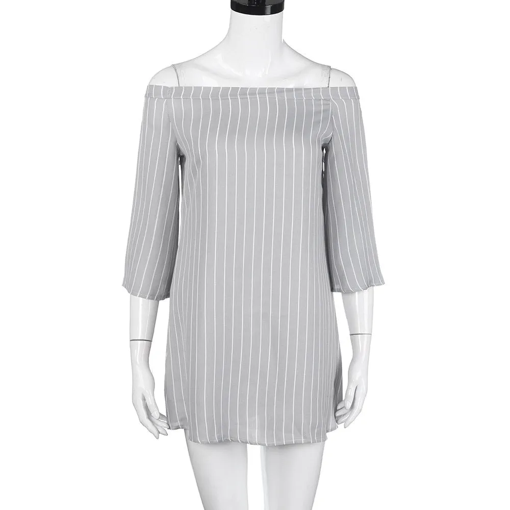 VenusFox Striped Off Shoulder Shirt Dress