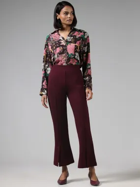 Wardrobe Solid Burgundy Slit Ponte Trousers