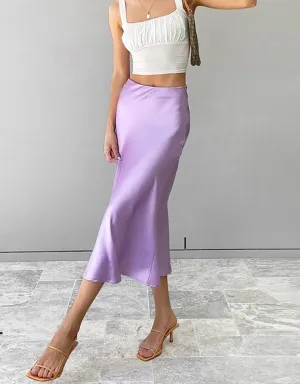 Wenkouban  Solid Purple Satin Silk Skirt Women High Waisted Summer Long Skirt New 2023 Elegant Ladies Office Skirts Midi Spring