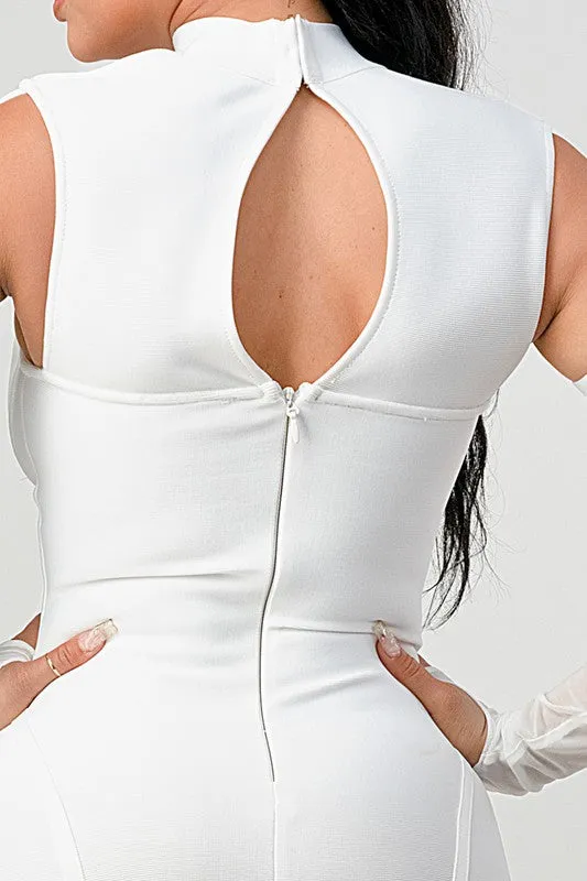 White Corset Cold-Shoulder Midi Dress