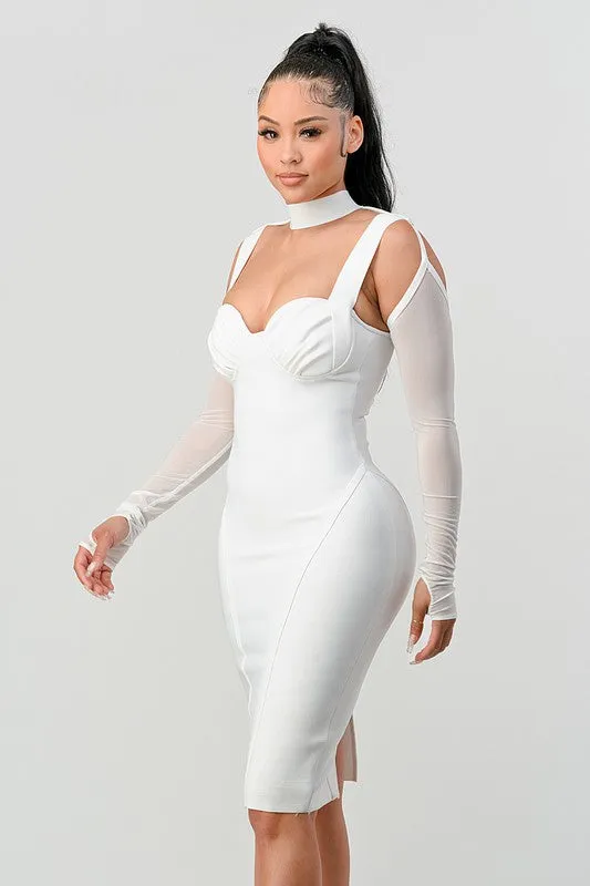 White Corset Cold-Shoulder Midi Dress