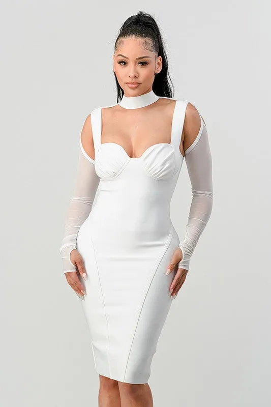 White Corset Cold-Shoulder Midi Dress