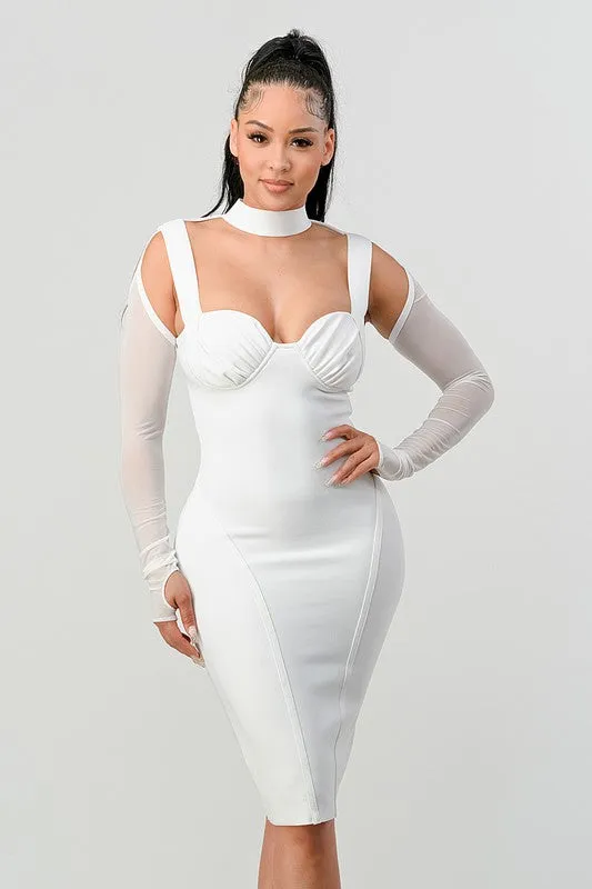 White Corset Cold-Shoulder Midi Dress