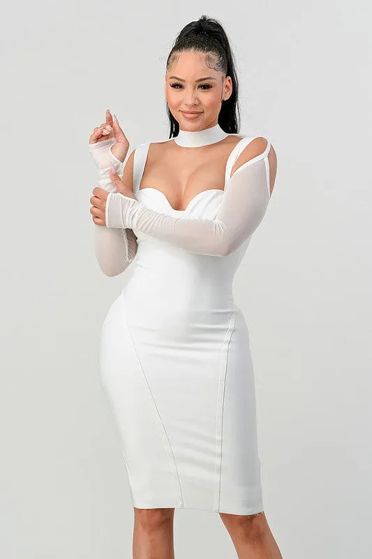 White Corset Cold-Shoulder Midi Dress