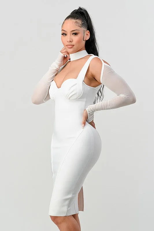 White Corset Cold-Shoulder Midi Dress