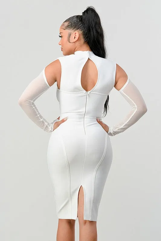 White Corset Cold-Shoulder Midi Dress